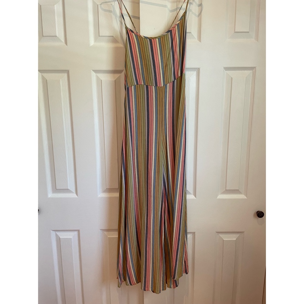 Striped boho romper with crisscrossed back
